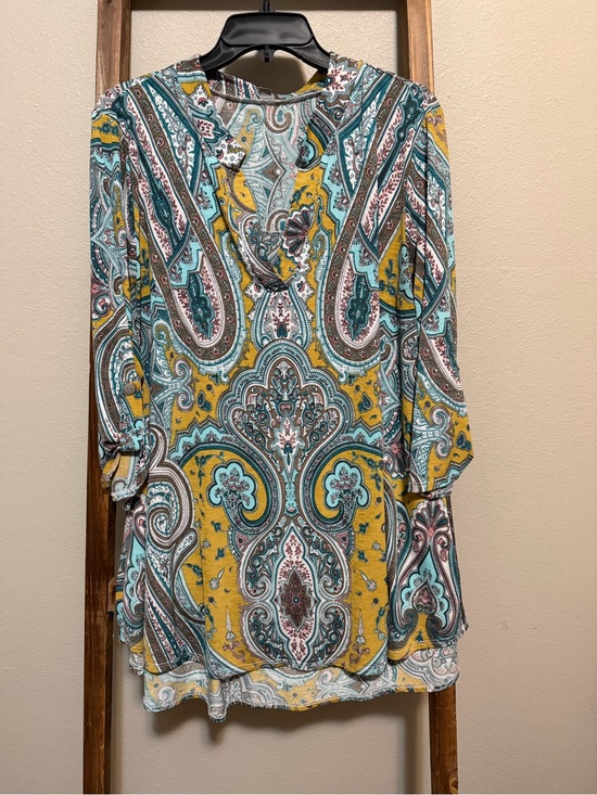 Tops - Paisley-Print Tunic Blouse in Yellow & Teal
